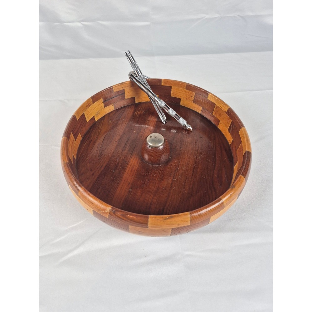 Vintage w Label Standard Specialty‎ Co Redwood Nut Bowl Cracker Set MCM Woodware